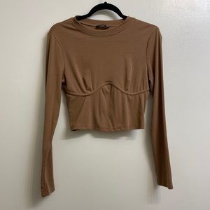 Long sleeved crop top, brown/tan, Size L